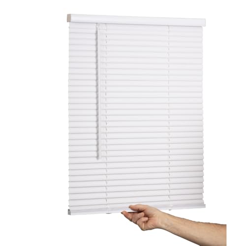 LOTUS & WINDOWARE Cordless Mini Blind, 1" Vinyl Slats, 47" Wide x 48" Long - White, Window Blinds for Home and Office, Interior Door Blinds - Light Filtering