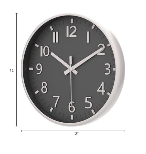 HZDHCLH Grey Wall Clock 12 Inch Silent Non Ticking Clock for Living Room Bedroom Kitchen Office Decor