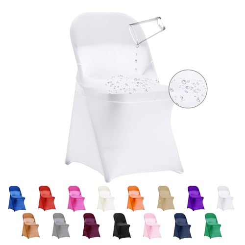 12 PCS Waterproof Stretch Spandex Folding Chair Covers, Dining Room Chair Slipcovers Protector for Wedding, Banquet, Party, Holidays, Celebration and Decoration(White)