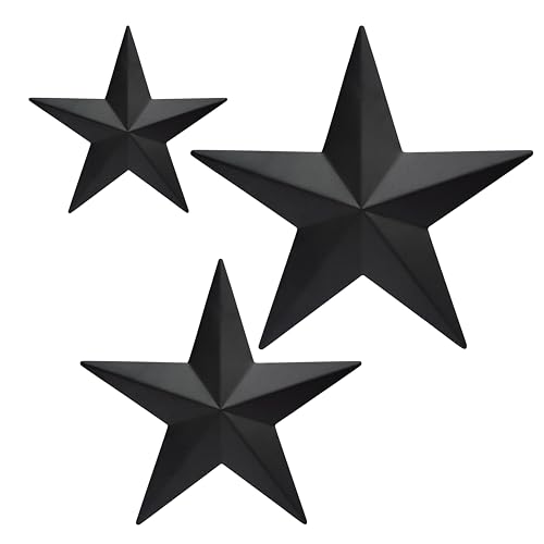 JoyEvy 6" 9”12"(3pieces Black Barn Star Wall Decor,Metal Stars Rustic Vintage Western Country Farmhouse Home Indoor or Outdoor Wall Decoration,Texas Stars for House Art Décor
