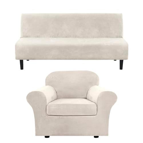 H.VERSAILTEX 2 Piece Stretch Chair Bundle Armless Futon Cover,