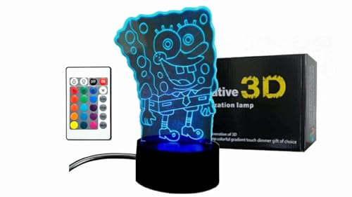 Sponge Bob 3D Illusion Night Light. USB Cable or Battery Support Touch Sensor Mode with Multiple Colors Changing.