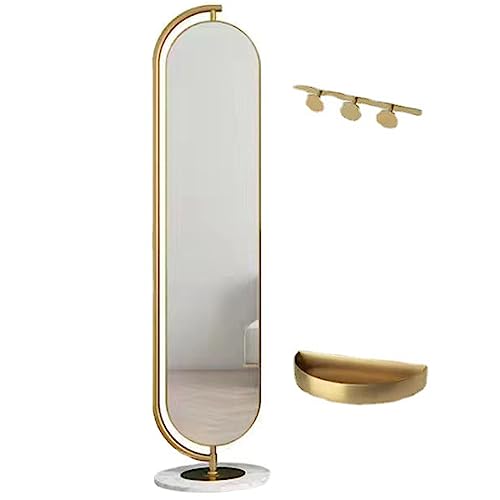 Floor-Standing Full-Length Mirror with Metal Frame 360° Rotating Full-Length Mirror is Suitable for Bedroom, Living Room, Cloakroom, Etc. (Gold)