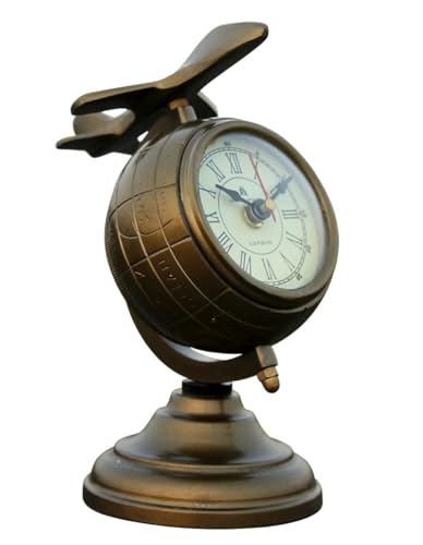 Antique Desk Clock with Jet for Home, Office & Decorations, Vintage Look Embossed Bedside Clock with Fighter Jet with Free Compass Keychain