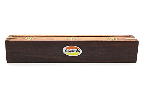 Govinda® Wooden Coffin Incense Burner - 12" Tree of Life - Brass Inlays - Storage Compartment