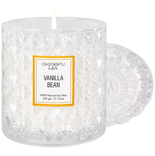 Chloefu LAN Vanilla Bean Highly Fragranced Candle Gifts for Women, Mothers Day Candle Gift, Natural Wax Candle for Home Scented, Up to 55 Hour Burn time - 8.1 Ounce Premium Soy Wax