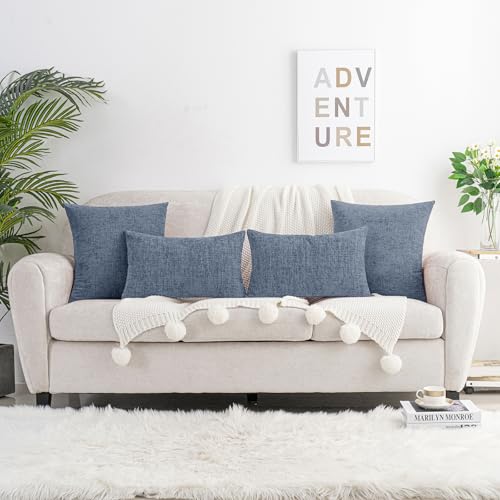 HWY 50 Throw Pillow Cover 18x18 Inch Soft Chenille Dark Grey Blue Pack of 2