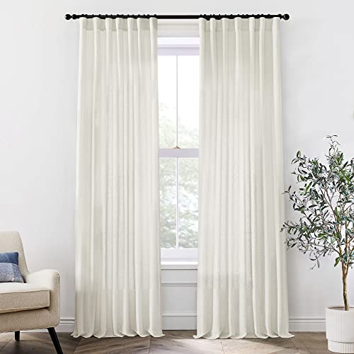 XTMYI 90 Inches Long Sheer Linen Curtains 2 Panels Set,Hook Tape Back Tab Semi Sheer Cotton Blend Fabric Modern Cottage Core Cottagecore Curtain Drapes for Living Room Bedroom,50x90 in Length