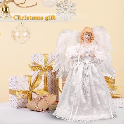 Christmas Tree Topper with Lights | 12.5 inch White Angel Tree Topper | Battery-Powered Tree Toppers Christmas Decorations