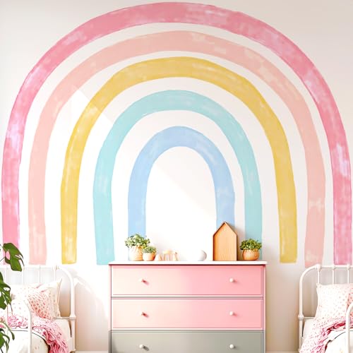 Large Watercolor Rainbow Wall Decals, Colorful Peel and Stick Fabric Nursery Wall Decor, Removable Home Room Wall Decor Murals Stickers for Kids Girls Toddler Bedroom Living Room Playroom