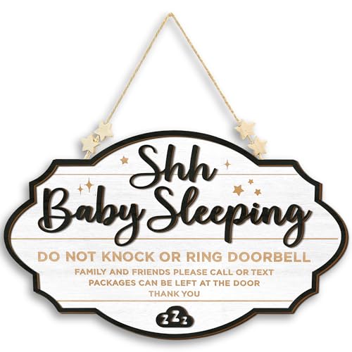 Woodamore Shhh Baby Sleeping Sign for Front Door - Please Do Not Knock Or Ring Doorbell Sign, Baby Sleeping Door Sign, No Knocking Door Sign, No Soliciting Do Not Knock Sign