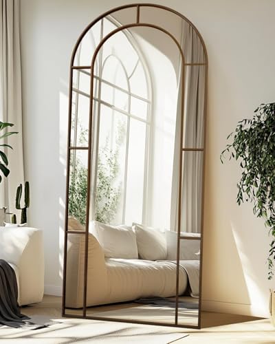 Antok 76" x 34" Full Length Mirror, Floor Mirror Arched Window Decorative Mirror, Metal Framed Decor Farmhouse Floor Mirrors Art Pane Mirrors Wall Decor for Bedroom, Living Room, Entryway Bronze