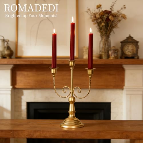 Romadedi Gold 3 Arm 11.8" Candelabra Candle Holders, Set of 2