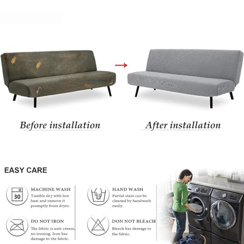 Luxury Velvet Futon Bed Covers Slipcovers with Elastic Band, Soft Armless Futon Cover 3/2 Seater Stretch Sofa Bed Slipcover, Thick Plush Futon Cover Stretch Armless Sofa Bed Washable,F,M1
