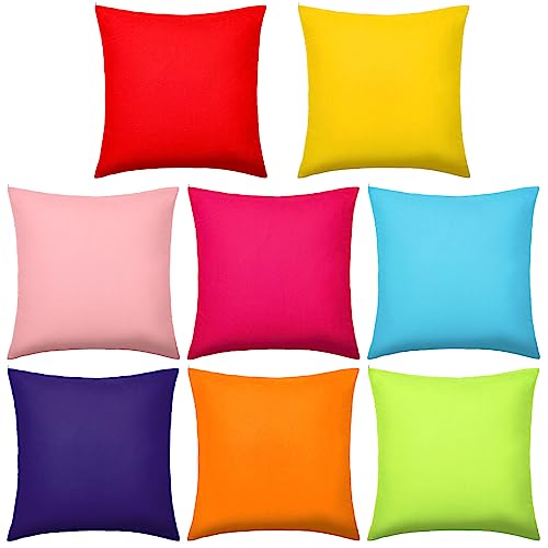 Preboun 8 Pcs 18 x 18 Inch Fresh Colors Decorative Throw Pillow Covers, Mixed Solid Color Square Pillow Cases Colorful Cushion Cover for Living Room Classroom Couch Bedroom Patio Garden (Covers Only)