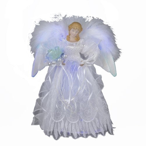 Kurt Adler Warm White LED Fiber-Optic White and Silver Angel Treetop