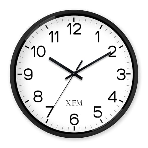 XFM Wall Clock 8 Inch Modern Small Wall Clocks Battery Operated Silent Non-Ticking Black Classic Analog Clock for Home Office Kitchen Bedroom Decor