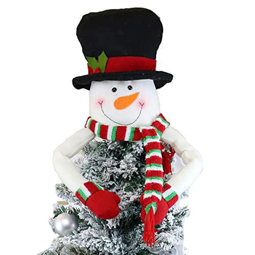 Christmas Tree Topper Snowman Top Hugger for Xmas Tree Holiday Decor Winter Wonderland Decoration New Year Ornament with Hat Shawl and Poseable Arms