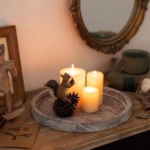 Hanobe Round Wood Candlestick Holder Tray for Table Centerpiece Decor, 11"