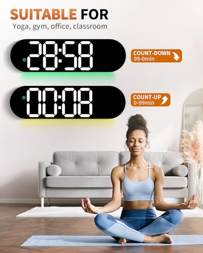17.2 Inch Large Digital Wall Clock with 9 Color Changing Remote Control, Date Week Temperature, Auto Brightness Dimmer Big Clock Night Lights,Blue