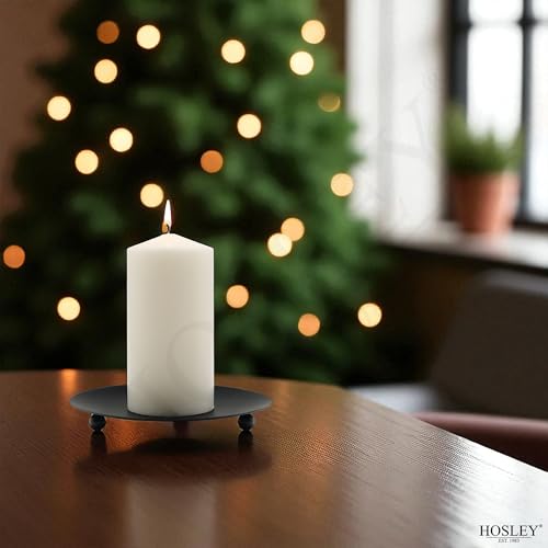 Hosley Set of 2 Black Iron Pillar Candle Holder Plates – 7-Inch Decorative Round Trays for Pillar Candles – Ideal for Weddings, Special Occasions, Home Décor, and Pedestal Displays