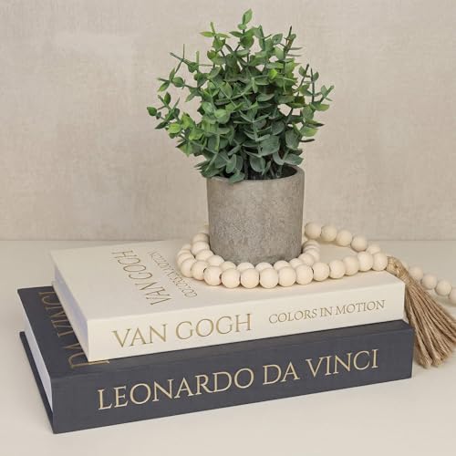Decorative Storage Books Set of 2, Linen Cover, Gold Letters, Beige and Dark gray