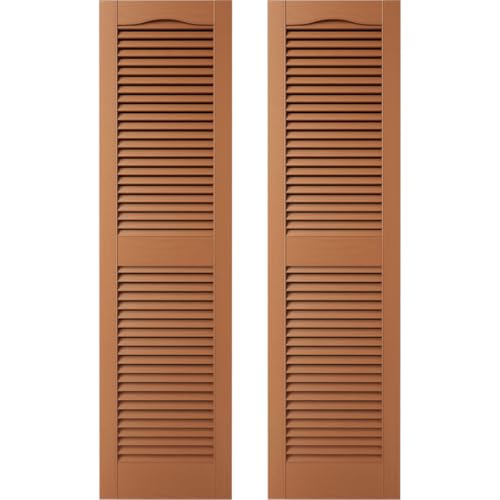 14.5 in. W x 24 in. H Builders Edge, TailorMade Cathedral Top Center Mullion, Open Louver Shutters, Includes Matching Installation Spikes (Per Pair), 471 - Treated Cedar