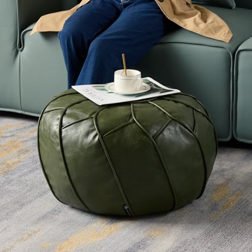 Louis Donné Handmade Moroccan Boho Chic Eco-Friendly Waterproof Faux Leather Unstuffed Pouf Ottoman Cover,Round Storage DIY Foot Rest, Ethnic Decorative Accent for Living Room Bedroom(Green)