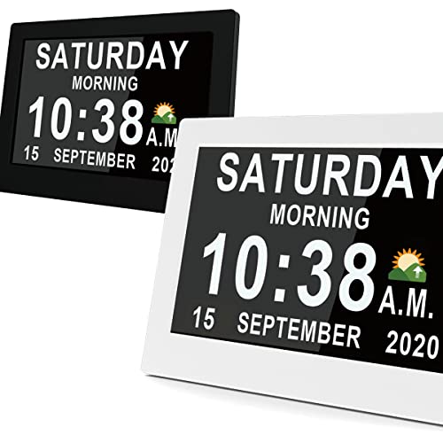 MASSII Digital Clock with Auto DST and Sun Moon Icons, 19 Alarms Custom Reminders, Calendar Day Date Clock for Seniors Dementia Alzheimers' Clock