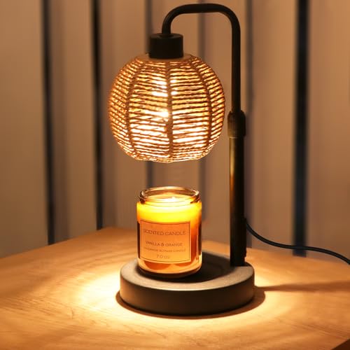 Candle Warmer Lamp with Timer Dimmable, Natural Weaving Boho Electric Candle Lamp, Wax Warmer Lamp for Mothers