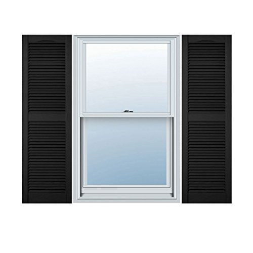 Mid America 00011448002 Standard Size Cathedral Top Center Mullion, Open Louver Vinyl Shutter, w/Installation Shutter-Lok's & Matching Screws (Per Pair), 002, 14 1/2"W x 48"H, Black