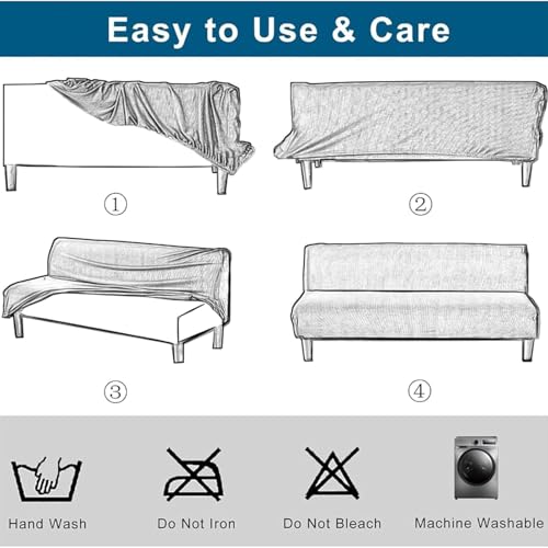 All-Inclusive Futon Armless Cover Anti Scratch, Removable Armless Futon Cover 3/2/1 Seater Stretch Sofa Bed Slipcover, Small Checks Jacquard Fabric, Washable Sofa Bed Cover Futon,I,L1