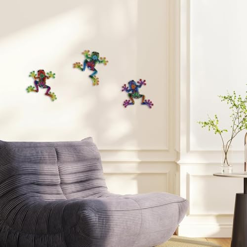 3 Pcs Metal Frog Decor Outdoor Wall Art Mexican Metal Frog Hanging Wall Sculpture Outside Garden Fence Patio Home Yard Art Decoration Gifts for Adults