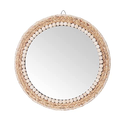 15 Inch Boho Round Hanging Wall Mirror Decorative Rattan Circle Mirrors for Farmhouse, Living Room, Bedroom