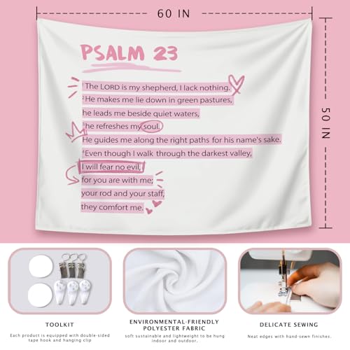 LIANGW Pink Christian Tapestry Aesthetic, Wall Tapestry for Bedroom, Pink Wall Art for Teen Girls & Women, Dorm Decor for College Girls, Bible Verses Tapestries Wall Hanging 50x60 inche