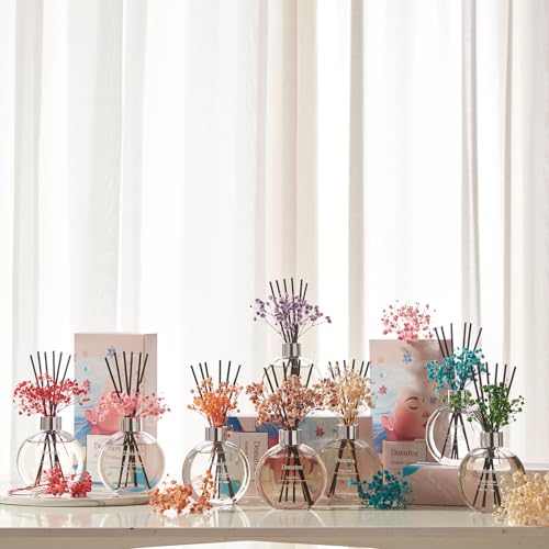 Flower Reed Diffuser Set 5.07oz Clean Linen Scent Diffuser with Sticks Home Fragrance Reed Diffuser for Bathroom Shelf Decor