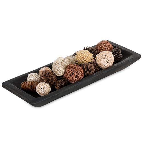 Hanobe Large Wood Decorative Dough Bowl for Coffee Table Decor, 20" Black
