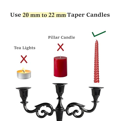 3-Arm Metal Candelabra Candle Holder Table Centerpiece, Black Glossy