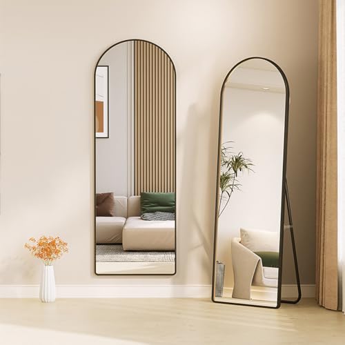 Arched Full Length Mirror Floor Mirror with Stand, Wall Mounted Full Body Mirror Dressing Mirror for Bedroom, Stand Up or Wall-Mounted(59"x16", Black)