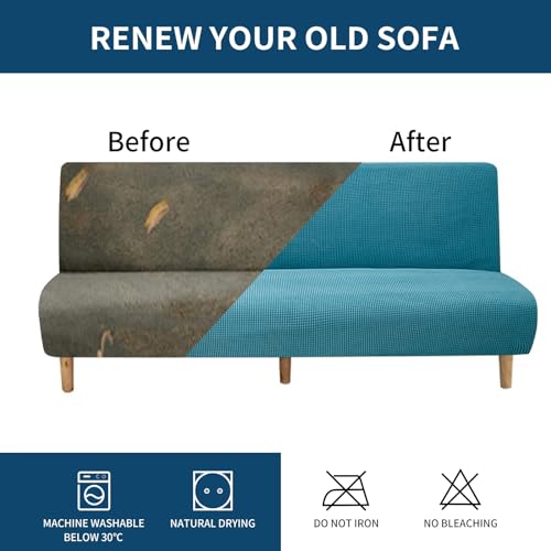 Full Size Futon Cover, Stretch Armless Folding Sofa Bed Couch Slipcover(Lakeblue,Large)
