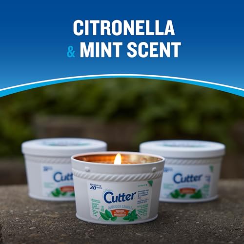 Cutter Candle, Outdoor Soy Wax Candle Made with Real Citronella Oil and Cornmint Oil Reduces The Presence of Mosquitoes with A Light, Fragrant Citronella and Mint Scent, 11 Ounces