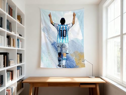 NASKY Lionel Messi World Cup Soccer Superstar Wall Tapestry: HD Fade-Resistant Polyester with 4 Corner Grommets - Hanging Poster for Boys’ Bedroom & Fan Decor, 35.4 x 47.2 Inches (White)