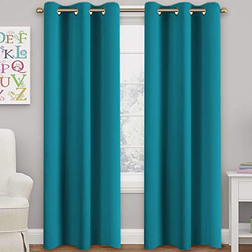 Turquoize Teal Blackout Curtains Themal Insulated Grommet/Eyelet Top Blackout Curtain Drapes for Bedroom Window Treatment Panels Nursery & Infant Care Panels Drapes,2 Panel, 42" W x 84" L, Teal