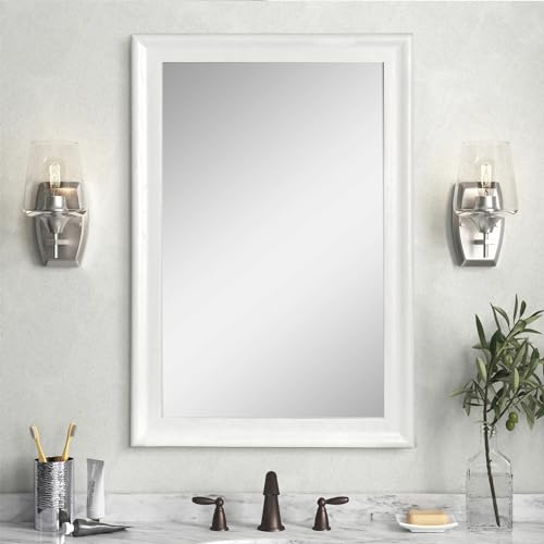 CULER White Wall Mirror for Bathroom,Rectangle Rustic 24 x 36 inch Hanging Vanity Mirrors with Wood Grain Pattern for Living Room,Bedroom,Entryway (24x36 inch, White)