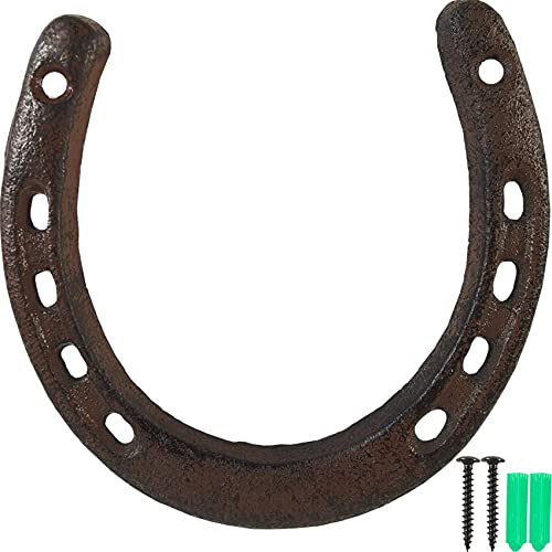 ROYHOO Cast Iron Horseshoe,for Good Lucky, Durable Cast Iron Medium Horseshoe 5 Holes On Each Side for Wall Hung(Dark Brown)