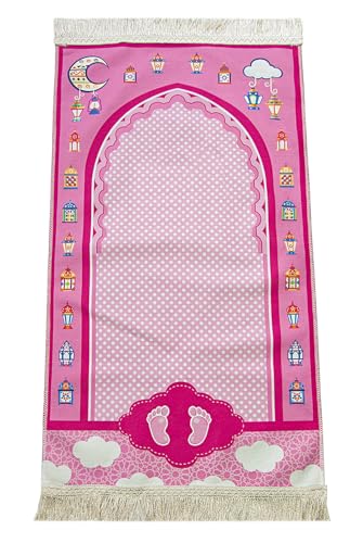 ihvan online, Muslim Prayer Rug for Kid, Islamic Gifts Praying Mat for Kids, Kids Prayer Mat, Design Janamaz Sajadah, Soft Salah Mats Carpet for Kid, Travel Praying Rug, Patterned Pink-2