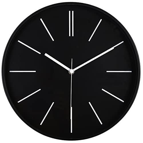 zyzamay Modern 12 Inch Round 3D Wall Clock, Black, Silent Quartz Battery Operated, Easy to Read, Accurate Time, Modern Style