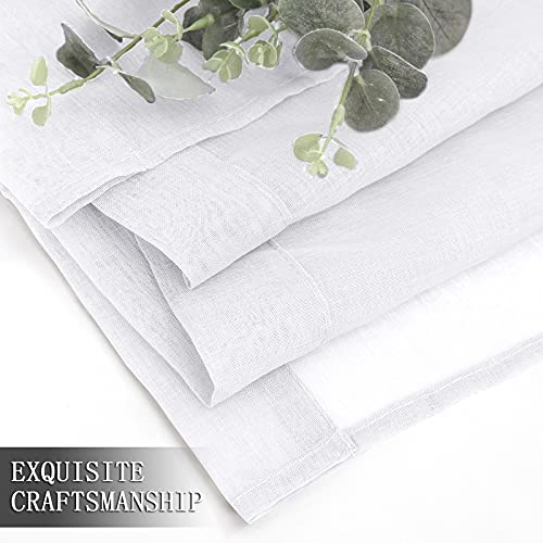 Tollpiz Short Sheer Curtains Linen Textured Bedroom Curtain Sheers Light Filtering Rod Pocket Voile Curtains for Living Room, 54 x 45 inches Long, White, Set of 2 Panels