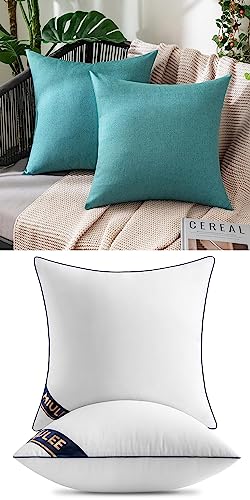 MIULEE Pack of 2 Decorative Outdoor Solid Waterproof Pillow Covers Turquoise Bundle Set of 2 Pillow Inserts 18x18