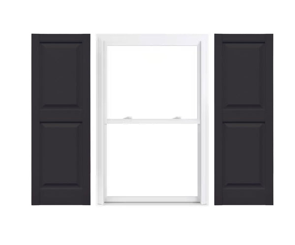 Vinyl Exterior Shutters | One Pair | Raised Two Panel 50/50 Split Exterior Window Shutters | 18" x 48" | Black | Simple Installation + Hardware Included | Made in The US
